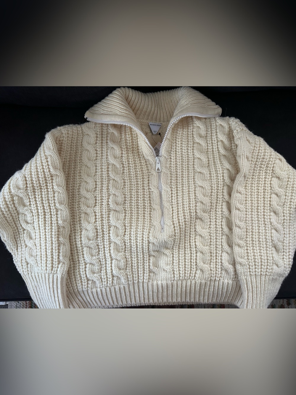 Bottega Veneta Cream Cable-Knit Half-Zip Turtleneck Sweater